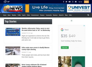 How wfmz.com looks like on a tablet such as an iPad.