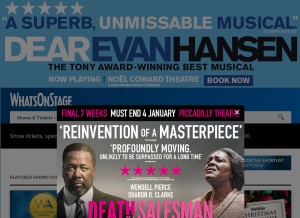 How whatsonstage.com looks like on a tablet such as an iPad.