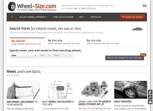 How wheel-size.com looks like on a tablet such as an iPad.