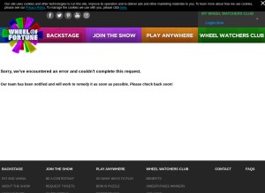 How wheeloffortune.com looks like on a tablet such as an iPad.
