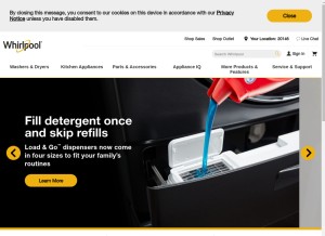 How whirlpool.com looks like on a tablet such as an iPad.