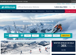 How whistler.com looks like on a tablet such as an iPad.