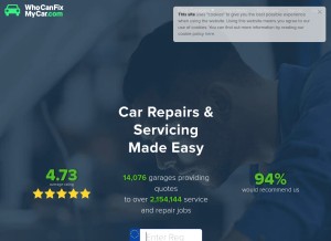 How whocanfixmycar.com looks like on a tablet such as an iPad.