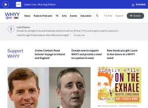 How whyy.org looks like on a tablet such as an iPad.