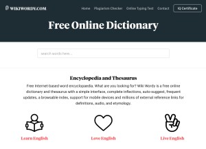 How wikiwordy.com looks like on a tablet such as an iPad.