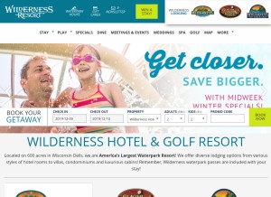 How wildernessresort.com looks like on a tablet such as an iPad.