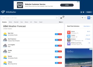 How willyweather.com looks like on a tablet such as an iPad.