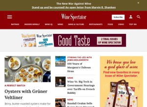 How winespectator.com looks like on a tablet such as an iPad.