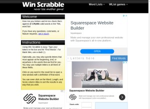 How winscrabble.com looks like on a tablet such as an iPad.
