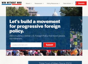 How winwithoutwar.org looks like on a tablet such as an iPad.