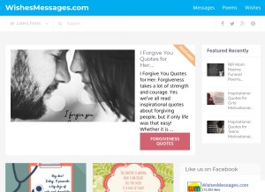 How wishesmessages.com looks like on a tablet such as an iPad.