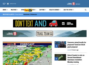 How wjhl.com looks like on a tablet such as an iPad.