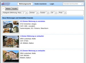How wohnungen-immobilien.ch looks like on a tablet such as an iPad.