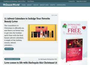 How womansworld.com looks like on a tablet such as an iPad.