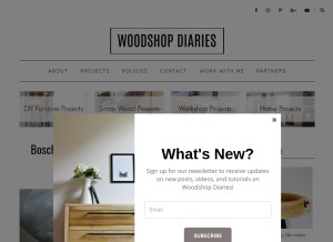 How woodshopdiaries.com looks like on a tablet such as an iPad.