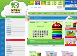 How wordgametime.com looks like on a tablet such as an iPad.