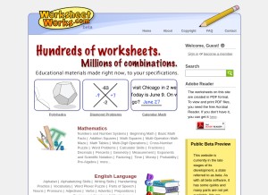 How worksheetworks.com looks like on a tablet such as an iPad.