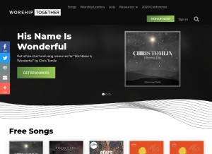 How worshiptogether.com looks like on a tablet such as an iPad.