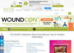 How woundsource.com looks like on a tablet such as an iPad.