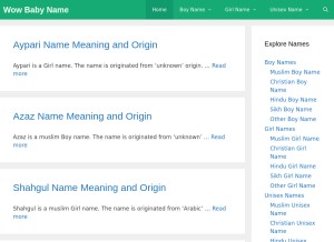 How wowbabyname.com looks like on a tablet such as an iPad.