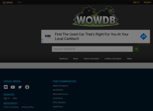 How wowdb.com looks like on a tablet such as an iPad.