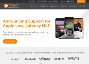 How wowza.com looks like on a tablet such as an iPad.