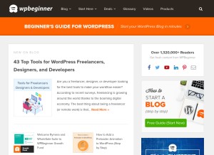 How wpbeginner.com looks like on a tablet such as an iPad.