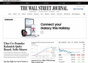 How wsj.com looks like on a tablet such as an iPad.