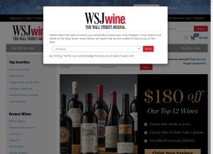 How wsjwine.com looks like on a tablet such as an iPad.