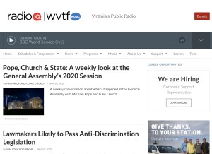 How wvtf.org looks like on a tablet such as an iPad.