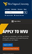 How wvu.edu looks like on a mobile device such as an iPhone.