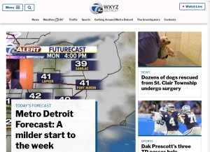 How wxyz.com looks like on a tablet such as an iPad.