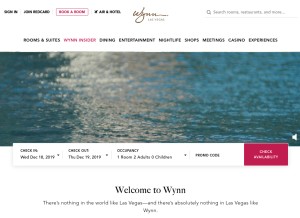 How wynnlasvegas.com looks like on a tablet such as an iPad.