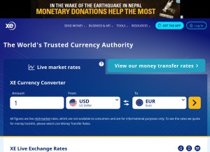 How xe.com looks like on a tablet such as an iPad.