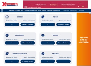 How xscores.com looks like on a tablet such as an iPad.