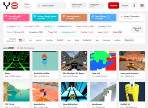 How y8.com looks like on a tablet such as an iPad.