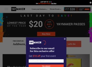 How yaymaker.com looks like on a tablet such as an iPad.