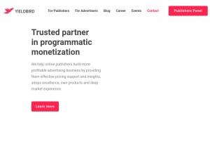 How yieldbird.com looks like on a tablet such as an iPad.