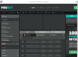 How youbet.dk looks like on a tablet such as an iPad.