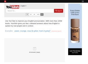 How youglish.com looks like on a tablet such as an iPad.