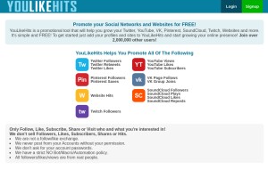 How youlikehits.com looks like on a tablet such as an iPad.