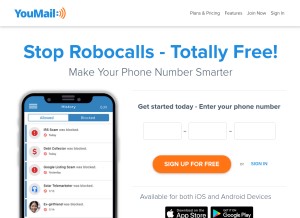 How youmail.com looks like on a tablet such as an iPad.