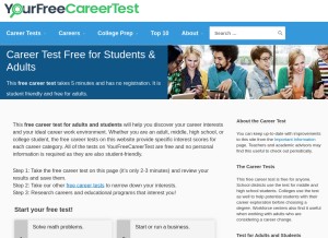 How yourfreecareertest.com looks like on a tablet such as an iPad.