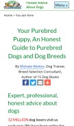 How yourpurebredpuppy.com looks like on a mobile device such as an iPhone.