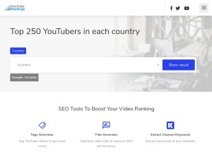 How youtuberankings.com looks like on a tablet such as an iPad.