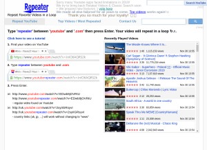 How youtuberepeater.com looks like on a tablet such as an iPad.