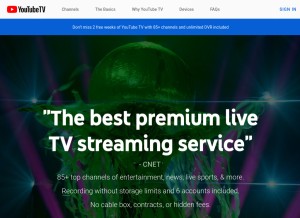 How youtubetv.com looks like on a tablet such as an iPad.