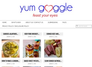 How yumgoggle.com looks like on a tablet such as an iPad.