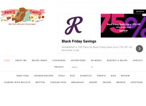 How yummytummyaarthi.com looks like on a tablet such as an iPad.