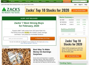 How zacks.com looks like on a tablet such as an iPad.